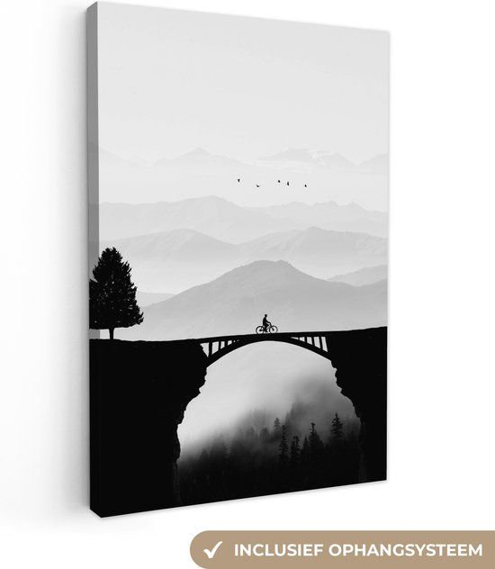 OneMillionCanvasses Canvas schilderij - Landschap - Zwart/Wit - 60x90 cm