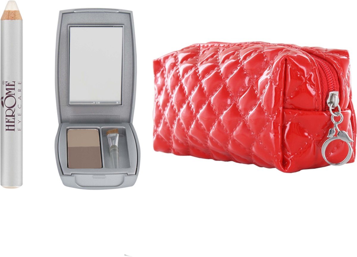 Herome Eye Care (Cadeau)set Wenkbrauwpoeder Taupe & Highlighter Silk (Compact Brow Powder & Highlighter) - in een rood tasje