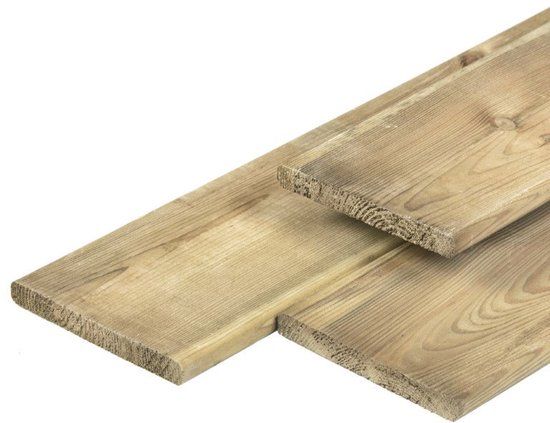 Merkloos Midden-Europees grenen tuinplank gedroogd, groen geimpregneerd, geschaafd 4rh 1,7 x 14,0 x 400 cm