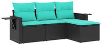 vidaXL 4-delige tuinbankset met kussens, zwart, polyrotan