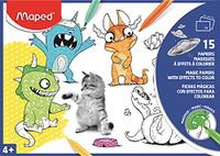 Maped - 15 magische papieren met effecten om in te kleuren – formaat A4 (21 x 29,7 cm) – fotoschilderij – herbruikbare zak met 15 verschillende illustraties – creatieve hobby's