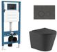 QeramiQ Dely Toiletset - réservoir encastré Qeramiq Flush - abattant slim - plaque de commande en pierre naturelle marbre foncé - boutons ronds - noir mat