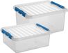 Sunware Q-Line boîtes de rangement set - 2 tailles - 25 et 36 litres - plastique - transparent/bleu