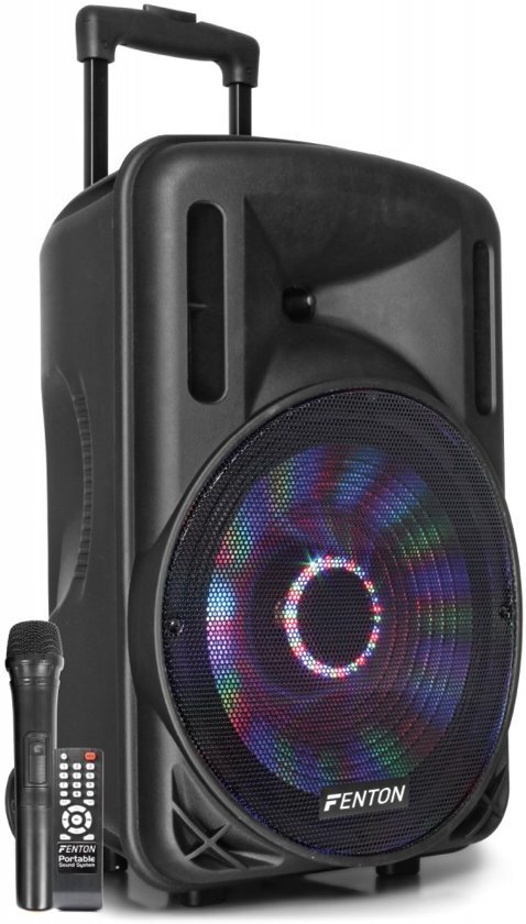 - Fenton FT12LED accu speaker 700W met Bluetooth, draadloze microfoon & LED lichteffect