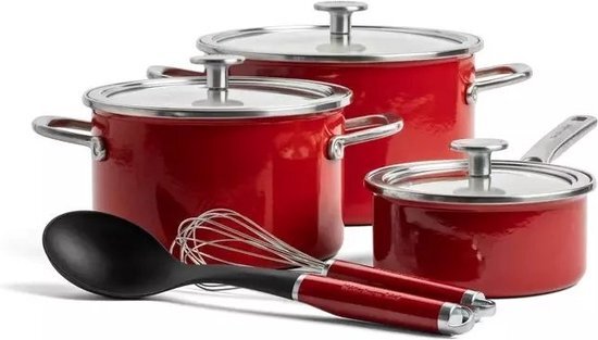 KitchenAid Stalen kern emaille 8 stuk kookgerei Set, Empire Red