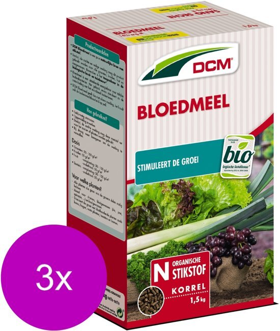 DCM Bloedmeel Organische Stikstof - Moestuinmeststoffen - 3 x 1.5 kg (K