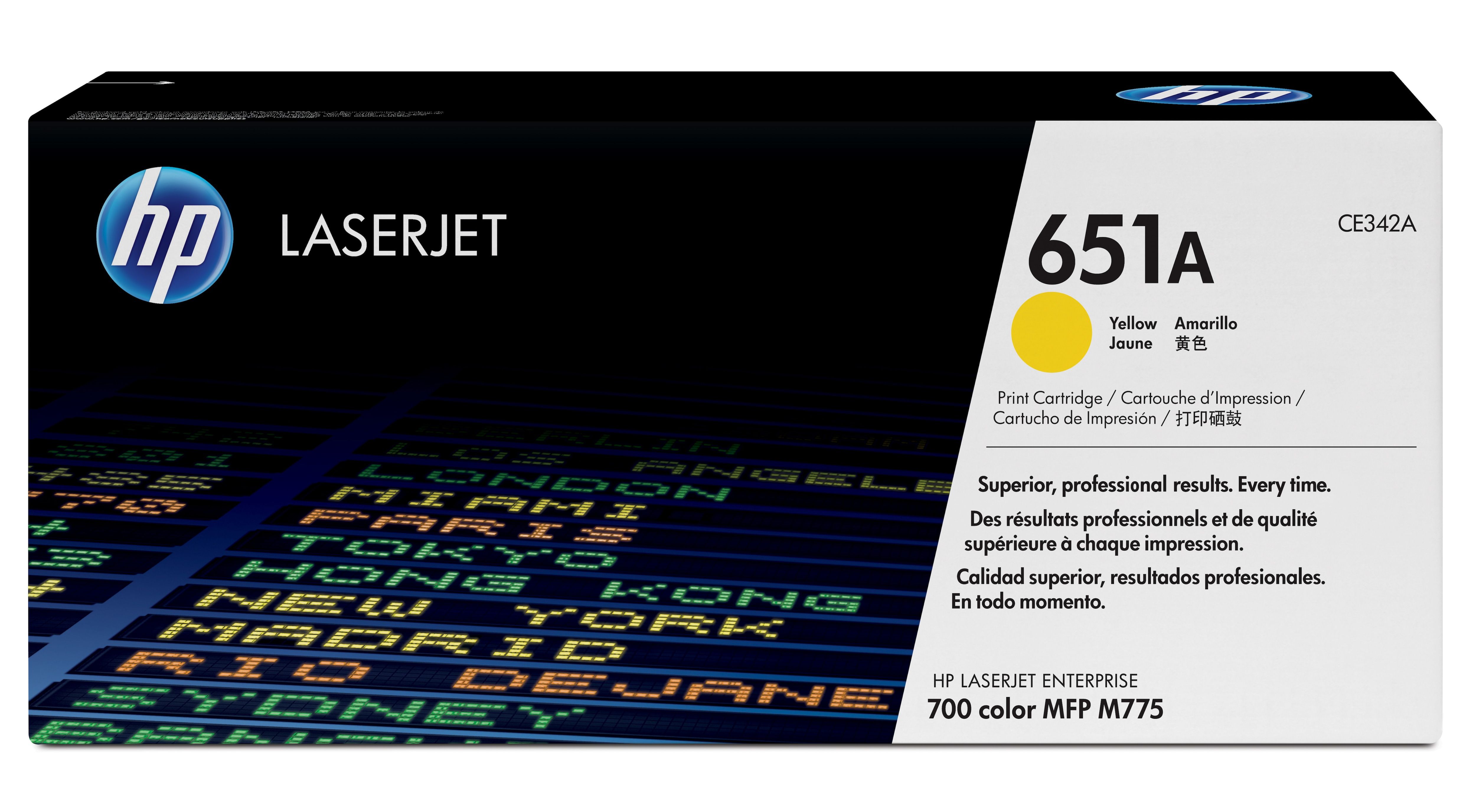 HP 651A Yellow Toner Cartridge (CE342A) - 16000 Pages - Compatible with HP LaserJet Enterprise M775