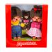 Sekiguchi Monchhichi 254870 - Originele Monchhichi set meisje met jurk en strik, jongen met tuinbroek en baby met luier, ca. 20 cm grote knuffel van bruin pluche