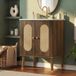 SOLKVUNZA Meuble Sous Vasque Avec Vasque En Céramique 61x47x89cm - Meuble De Salle De Bain Sur Pied Avec 2 Portes En Rotin Tressé Et Étagères De Rangement Style Bohème - Noyer