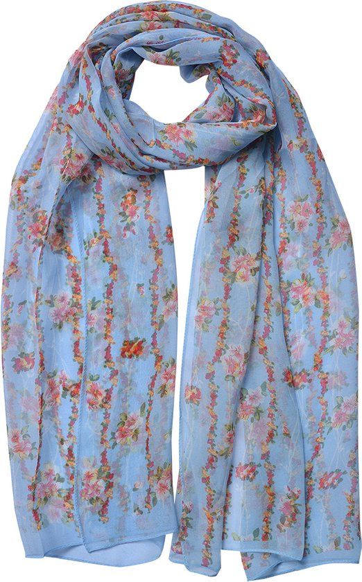 Juleeze Sjaal Dames Print 50x160 cm Blauw Bloemen Shawl Dames
