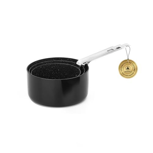Laguiole - Set of 3 Stackable Pans - 16/18/20 cm - Black - Non-Stick - Induction