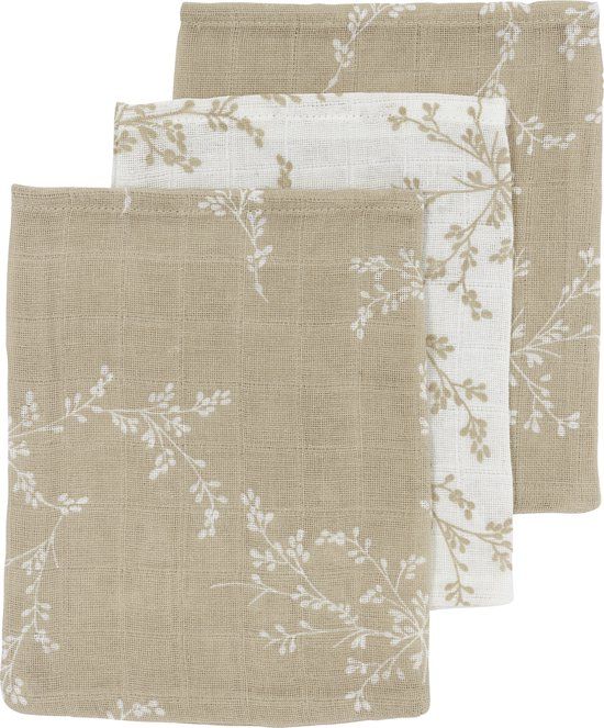 Meyco Baby Branches washandjes 3-pack - hydrofiel - Sand - 20x17cm