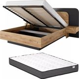Vente-unique Bed met opbergruimte hout antracietgrijs, natuurlijk licht 160 x 200 cm