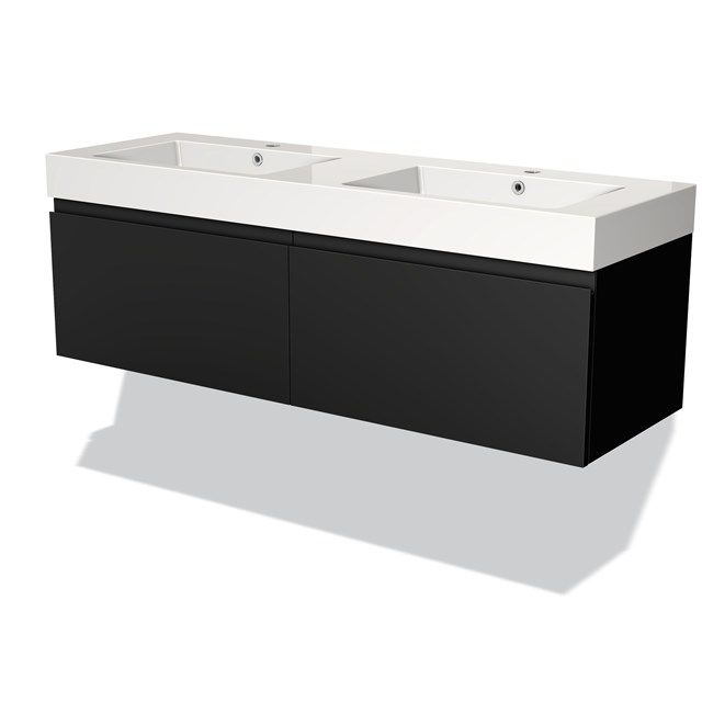 Maxaro Badkamermeubel 140cm Modulo Mat Zwart 2 Lades Greeploos Wastafel Mineraalmarmer
