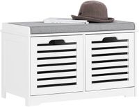 SoBuy Schoenenbank met zitkussen en 2 afneembare manden, voor gang of kamer, 71x43x34cm, Wit - FSR23-K-W