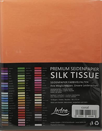 Ledeo Silk Tissue Premium tissuepapier gekleurd zijdepapier - 10 vellen (50 x 75 cm) - kleur naar keuze (koraal)