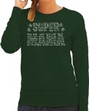 Bellatio Decorations Shoppartners Bv Glitter Super Mama sweater groen met steentjes/ rhinestones voor dames - Moederdag cadeaus - Glitter kleding/ foute party outfit XL