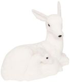 Atmosphera Wit rendier met jong 43x38x20cm winterdecoratie