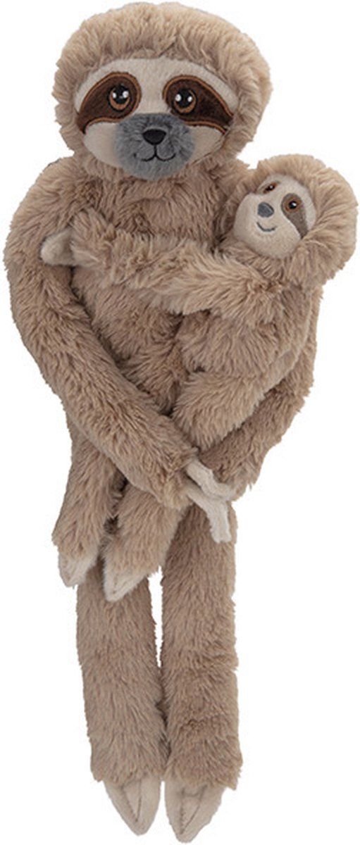 Nature Planet Pluche dieren knuffel hangende Luiaard met baby 48 cm