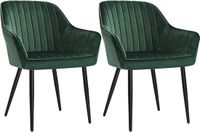 Songmics Eetkamerstoelen set van 2 met armleuningen en fluwelen bekleding, groen