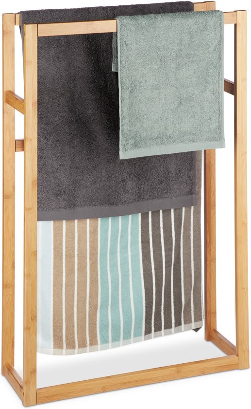 Relaxdays handdoekenrek bamboe - vrijstaand - 2 armen - handdoekenhouder - handdoekdrager