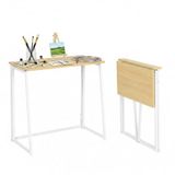 FurnitureR Compacte kantoor- en tekentafel 80 × 40 cm, ruimtebesparende klapwerktafel voor studenten, woonkamers en kleine woningen, stabiel metalen frame, in eiken wit