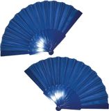 Funny Fashion Handwaaier/spaanse waaier - 2x stuks - blauw - polyester - Verkoeling in de zomer - 41 x 22 cm