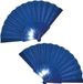 Funny Fashion Handwaaier/spaanse waaier - 2x stuks - blauw - polyester - Verkoeling in de zomer - 41 x 22 cm