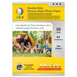 MR.R 50 vellen A4 formaat, beidzijdig hoogglanzend, inkjet bedrukbaar fotopapier voor inkjetprinter, 300 g/m², direct droog, waterbestendig, helder wit fotopapier