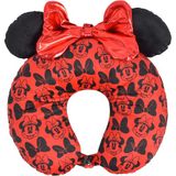 Disney Minnie Mouse Reisnekkussen met 3D-oren en strik voor vliegtuig, auto en kantoor, comfortabel en ademend, rood/zwart