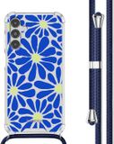 iMoshion Hoesje Samsung Galaxy A14 (5G/4G) - Cobalt Blue Flowers Connect - Met Koord