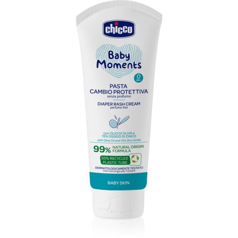 Chicco Baby Moments Schützende Wickelcreme, Wickelpaste, mit Zinkoxid, sanfte Formel, schützt vor Windelreizungen, parfümfrei, 100 ml