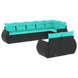 vidaXL salon de jardin 8 pièces avec coussins, polyrotin noir