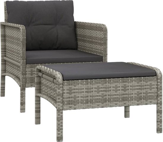 vidaXL 2-delige Loungeset met kussens poly rattan grijs