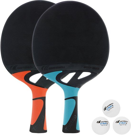 Cornilleau Tacteo Pack Duo - 2 bats en 3 ballen - Lichtblauw/Terracotta