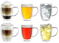Creano Theeglas, koffieglas, dubbelwandig, thermisch glas, met handvat, groot, 6 x 250 ml