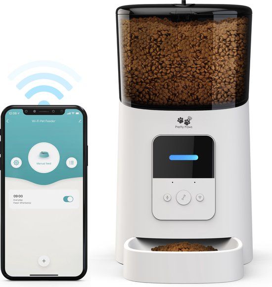 Pretty Paws PP005 Wifi Voerautomaat Wit - Automatische Voerbak voor Katten - Slimme Voerautomaat met App - Instelbaar Voedingsschema - WIFI
