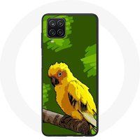 Maniacase Hoesje voor Samsung Galaxy A12 Gele parkiet Vogels Groene Achtergrond