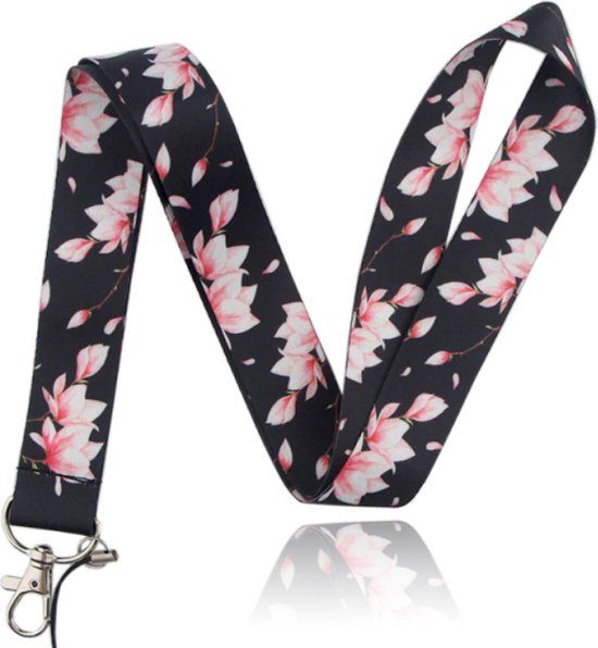 LGT JWLS Lookinggoodtoday Sleutelkoord of Tassenhanger met Bloemen Print Zwart