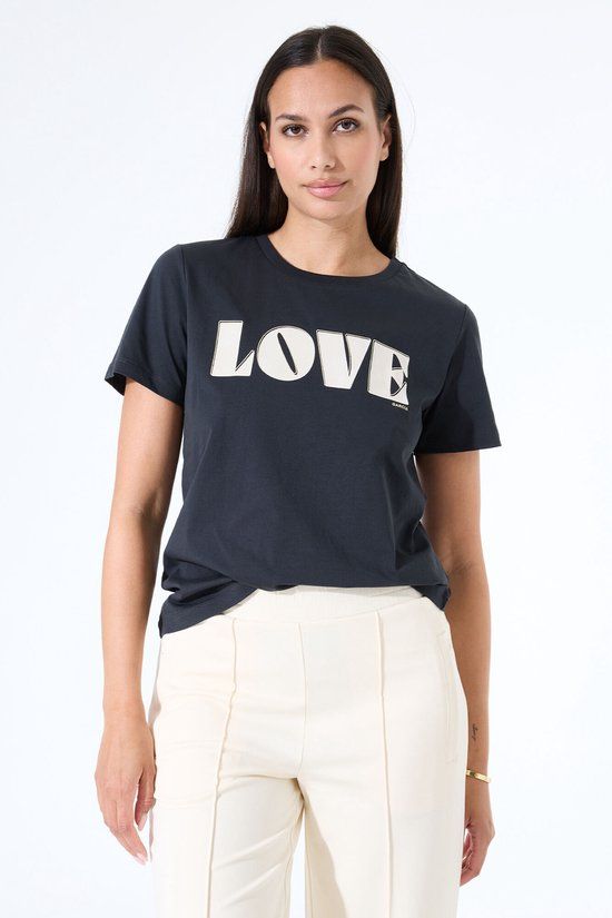 Garcia Dames Tekst Print T-shirt Grijs Korte mouw