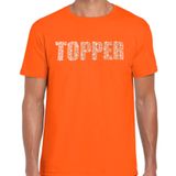 Bellatio Decorations Glitter Topper t-shirt oranje met steentjes/ rhinestones voor heren - Glitter kleding/ foute party outfit M