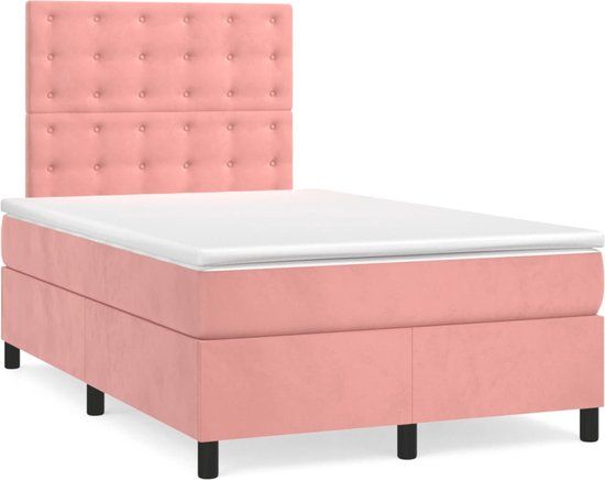 vidaXL Boxspring met matras fluweel roze 120x200 cm