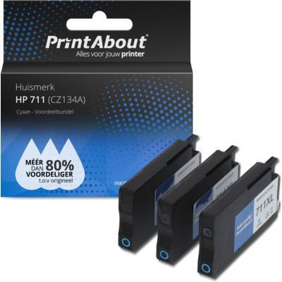 PrintAbout Compatible HP 711 (CZ134A) Cyan Ink Cartridge 3-Pack