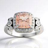Cavill - Zilveren Damesring 925 Sterling Zilver - 2,05 ct Braziliaanse Morganiet - Platina Gecoat - Antiek Kussenslijpsel & Zirkonia