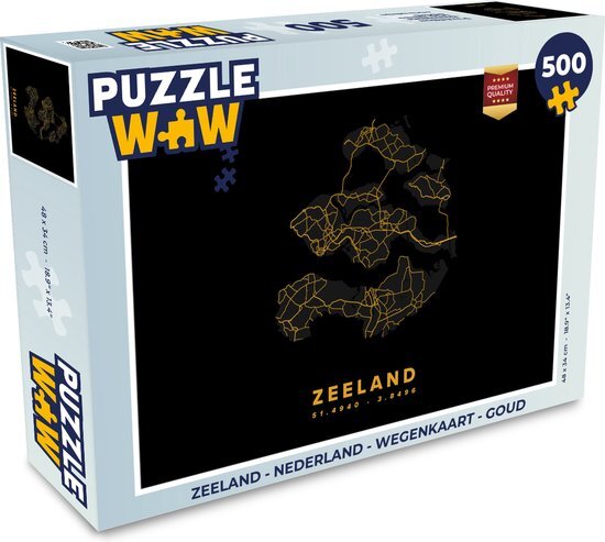 MuchoWow Puzzel Zeeland - Nederland - Wegenkaart - Goud - Legpuzzel - Puzzel 500 stukjes