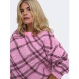 ONLY CARMAKOMA Plus Size wollen geruite trui - roze/donkerrood