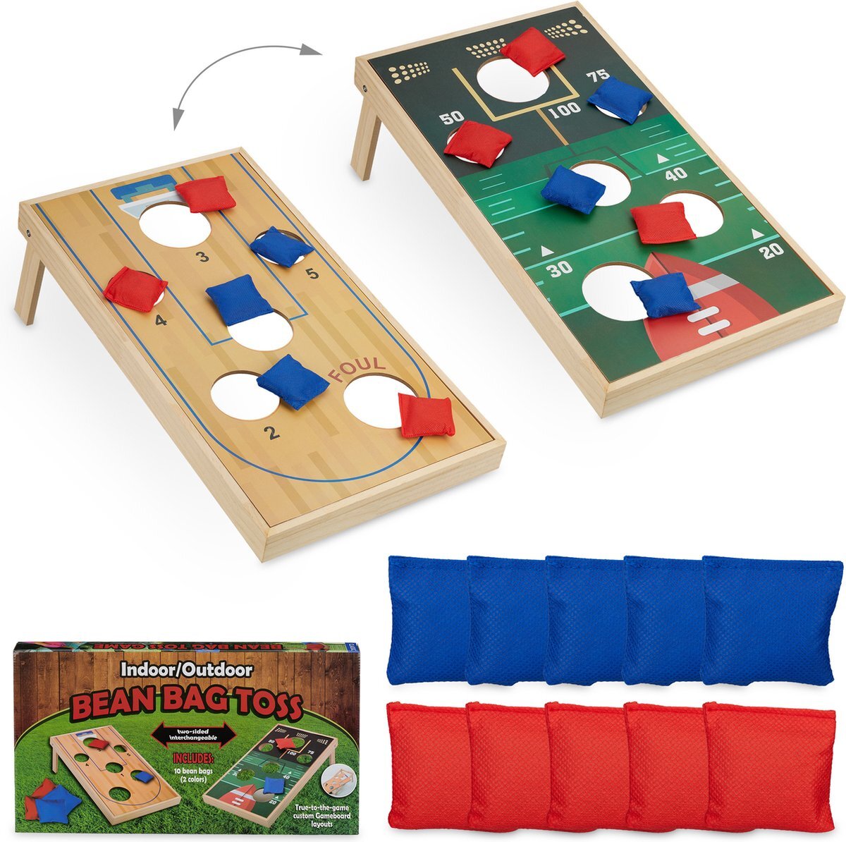 Relaxdays cornhole werpspel - bean bag spel - 10 zandzakjes - gooispel - binnen & buiten