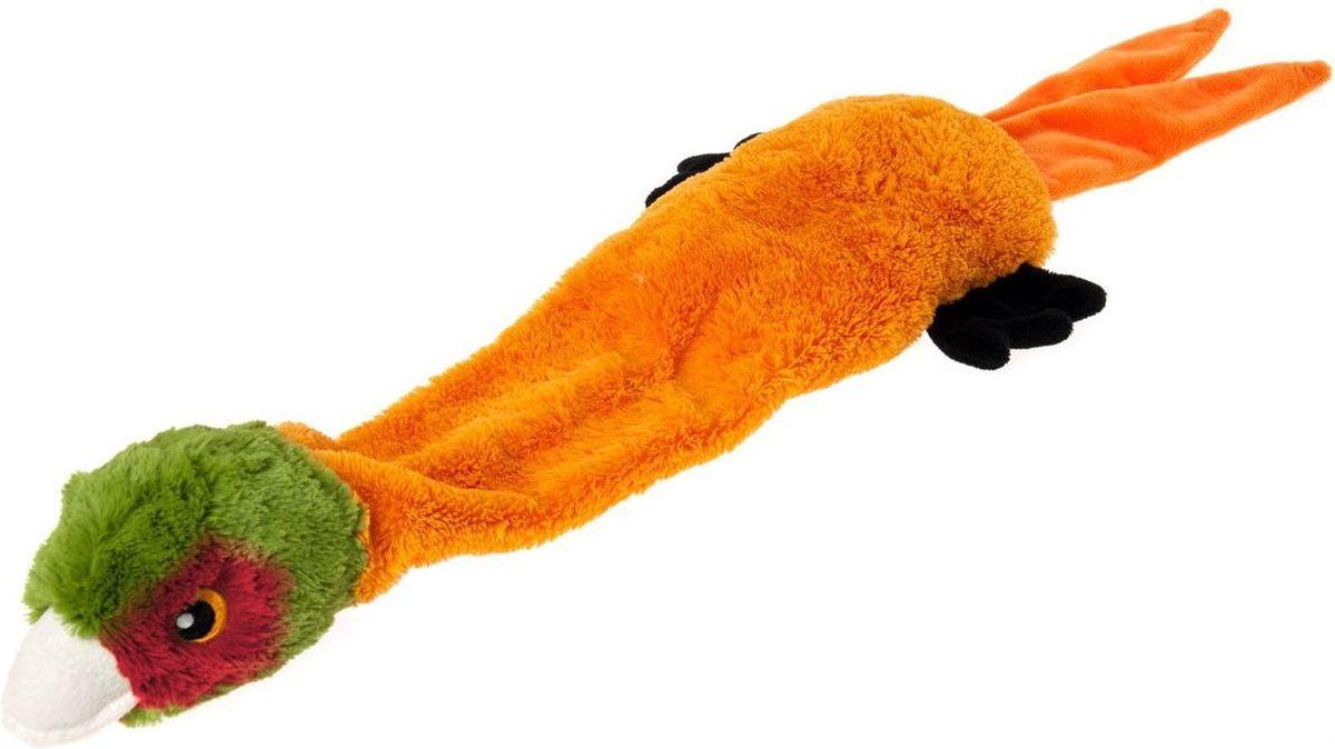 FLAMINGO Pluche Shaky Wilde Eend - Hondenspeelgoed - Oranje - 7 cm
