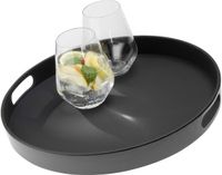 APS Dienblad "Bistro", serveerdienblad, zwart melamine dienblad, antislip, met 2 handgrepen en stapelrand, 35,5 x 35,5 cm, hoogte 5 cm, zwart