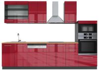 Vicco Fame-Line Complete keukeneenheid – 300 cm met hoge kast, WB Eik Bordeaux hoogglans/antraciet